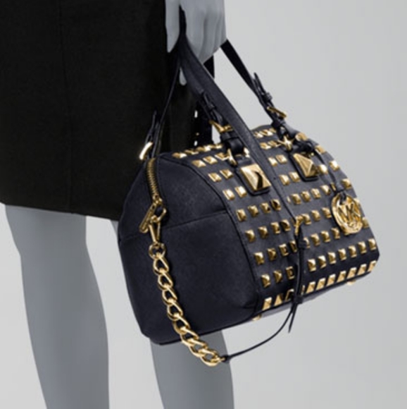 Michael Kors Medium Grayson Studded Satchel Orange - Picture 10 of 10